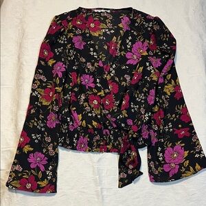 June & Hudson Floral Faux Wrap Blouse, Size S